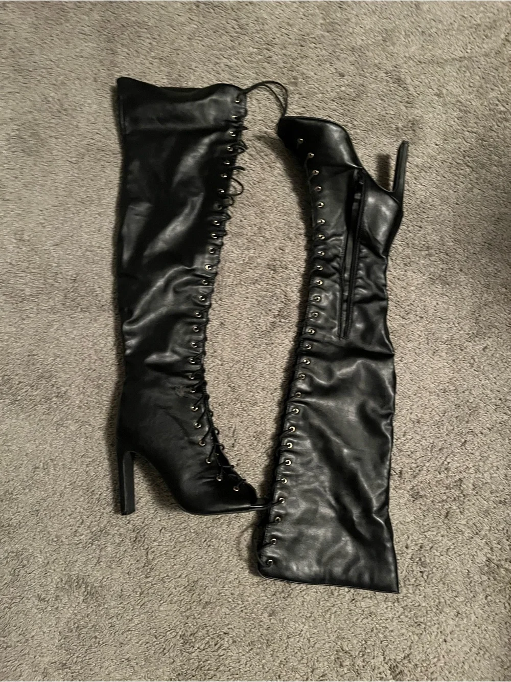 Women's Black Over-the-Knee Lace-Up Heeled Boots